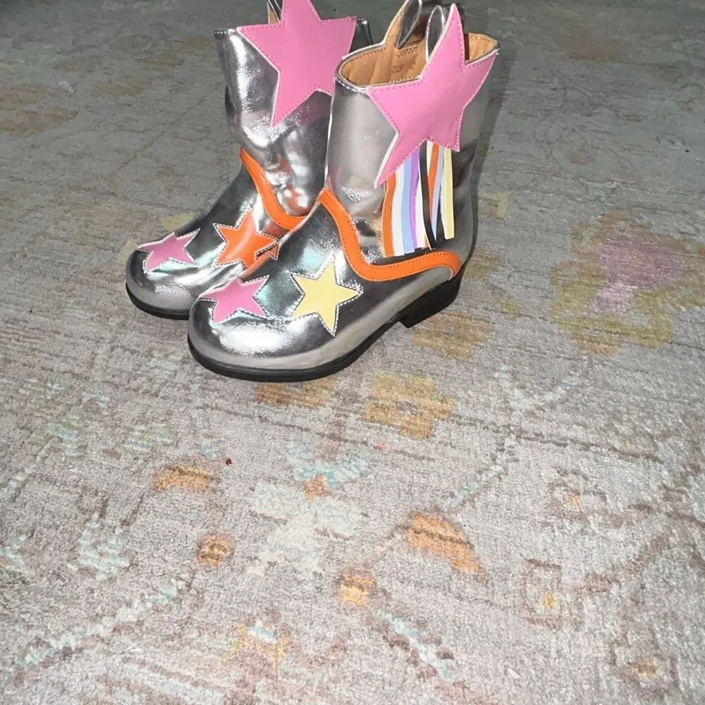 Metallic little girls fringe cowgirl boots sz 12 READ DESCRIPTION RUN SMALL